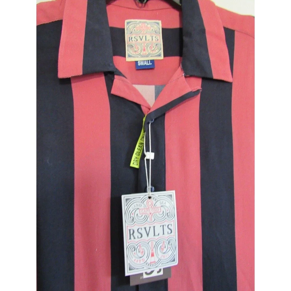 RSVLTS Red & Black Striped Cape Cod Short Sleeve Button Down Shirt Small NWT